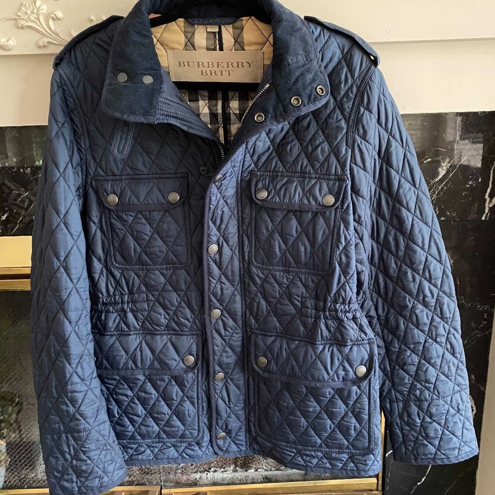 Blue Burberry Brit Men Quilted Jacket - Medium